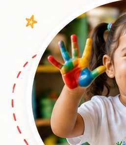 Niña con pintura en las manos